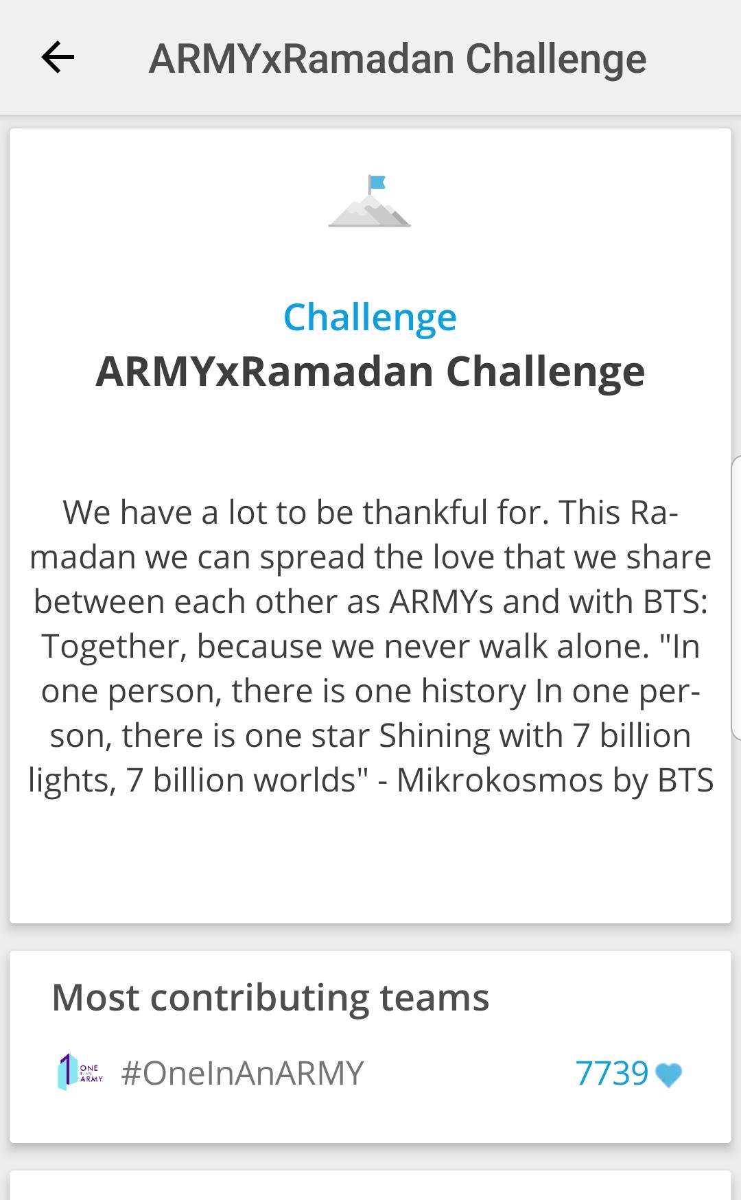 Screenshot showing the ARMYxRamadan Challenge on Freerice. 7739 meals were gifted during the challenge.
